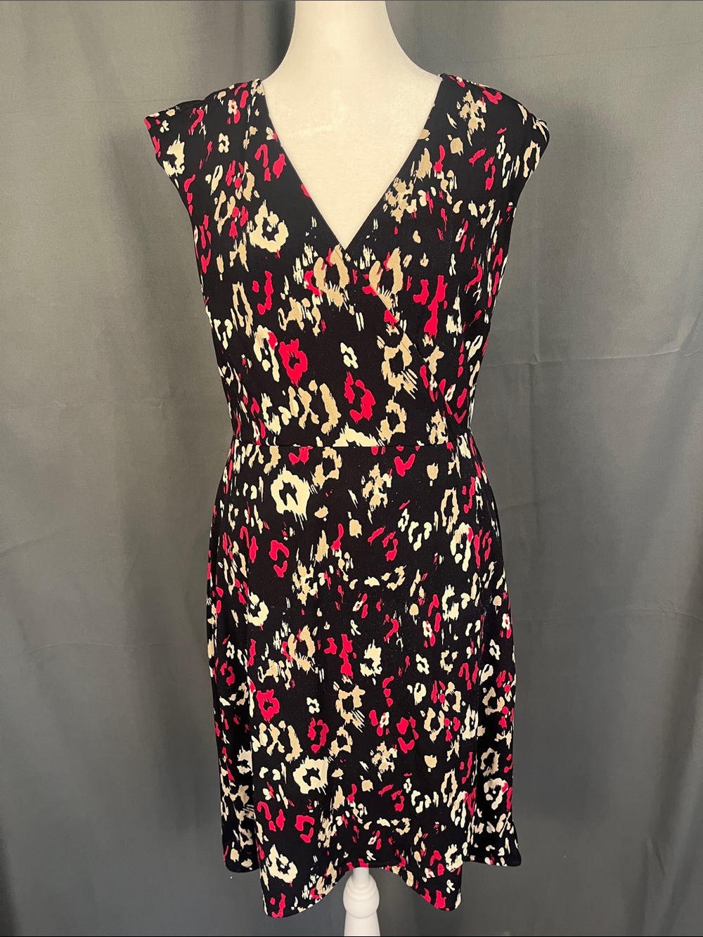 Ann Taylor Black Midi Dress with Pink and Cream Floral Print